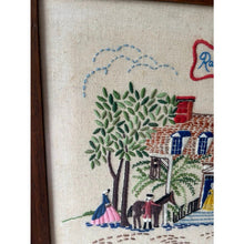 Load image into Gallery viewer, Vintage crewel embroidery framed olde Williamsburg Raleigh tavern impefect