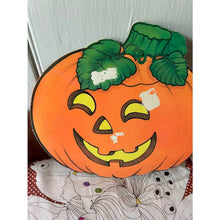 Load image into Gallery viewer, Vintage die cut Halloween Jacko lantern pumpkins flocked set of 3 imperfect