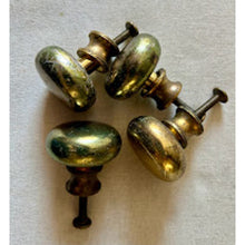 Load image into Gallery viewer, 4 heavy solid brass round drawer knob pulls salvage architectural restoration hardware