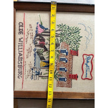 Load image into Gallery viewer, Vintage crewel embroidery framed olde Williamsburg Raleigh tavern impefect