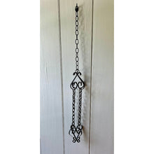 Load image into Gallery viewer, Vintage black wrought iron metal chain scroll plant hanger 42"