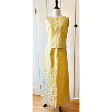 Load image into Gallery viewer, Vintage 60s gold floral brocade cocktail dress handmade 2 piece
