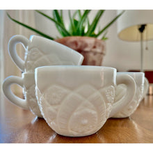 Load image into Gallery viewer, McKee diamond pressed milk glass tea cups mugs mid century punch set of 4