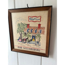 Load image into Gallery viewer, Vintage crewel embroidery framed olde Williamsburg Raleigh tavern impefect
