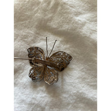 Load image into Gallery viewer, Vintage silver plate filigree butterfly brooch