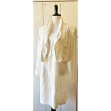 Load image into Gallery viewer, Vintage 90s dress and jacket set size 14 cream 1980s/90s shoulder pads suit lace