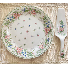 Load image into Gallery viewer, Andrea by Sadek cake plate and server floral porcelain with gold trim 10”