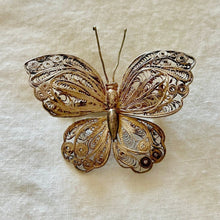 Load image into Gallery viewer, Vintage silver plate filigree butterfly brooch