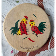 Load image into Gallery viewer, Vintage wood hamburger press painted roosters