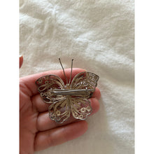 Load image into Gallery viewer, Vintage silver plate filigree butterfly brooch