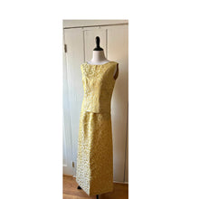 Load image into Gallery viewer, Vintage 60s gold floral brocade cocktail dress handmade 2 piece