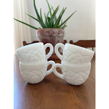 Load image into Gallery viewer, McKee diamond pressed milk glass tea cups mugs mid century punch set of 4