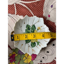 Load image into Gallery viewer, Vintage floral leaf plates 5" hand painted gold leaf set of 3