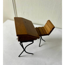 Load image into Gallery viewer, Vintage dollhouse desk and chair wood wire slant top 3" 1960s