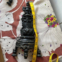 Load image into Gallery viewer, Antique ornate pair of fireplace andirons painted brass 12"