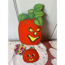 Load image into Gallery viewer, Vintage Halloween die cut pumpkin jacko lantern set of 2 imperfect