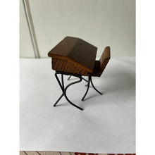 Load image into Gallery viewer, Vintage dollhouse desk and chair wood wire slant top 3" 1960s