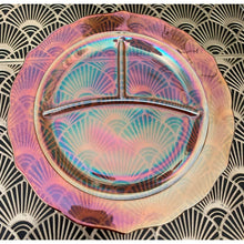 Load image into Gallery viewer, Vintage 1930s orange Vaseline carnival glass divided dinner plate 11” depression era
