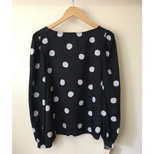 Load image into Gallery viewer, Vintage 80s secretary top size 14 polka dots new old stock puff sleeve