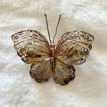 Load image into Gallery viewer, Vintage silver plate filigree butterfly brooch