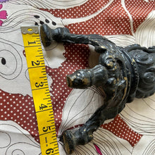 Load image into Gallery viewer, Antique ornate pair of fireplace andirons painted brass 12"