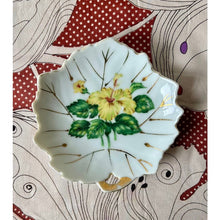Load image into Gallery viewer, Vintage floral leaf plates 5" hand painted gold leaf set of 3