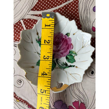 Load image into Gallery viewer, Vintage floral leaf plates 5" hand painted gold leaf set of 3
