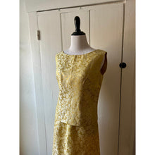 Load image into Gallery viewer, Vintage 60s gold floral brocade cocktail dress handmade 2 piece