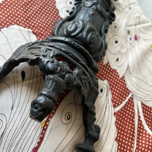 Load image into Gallery viewer, Antique ornate pair of fireplace andirons painted brass 12"