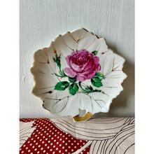 Load image into Gallery viewer, Vintage floral leaf plates 5" hand painted gold leaf set of 3
