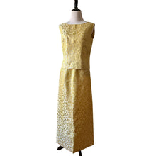 Load image into Gallery viewer, Vintage 60s gold floral brocade cocktail dress handmade 2 piece