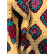 Load image into Gallery viewer, Vintage 70s handmade crochet yellow granny square blanket sweater size medium