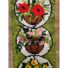 Load image into Gallery viewer, Vintage handmade latch hook rug wall hanging finished 1970s 35"long