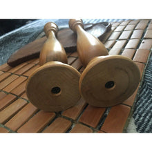 Load image into Gallery viewer, Vintage mcm candlesticks turned wood scroll 11" tapered candle holders