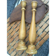 Load image into Gallery viewer, Vintage mcm candlesticks turned wood scroll 11" tapered candle holders