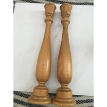 Load image into Gallery viewer, Vintage mcm candlesticks turned wood scroll 11" tapered candle holders