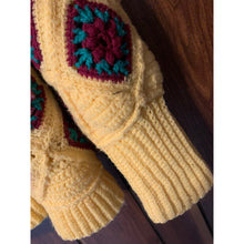 Load image into Gallery viewer, Vintage 70s handmade crochet yellow granny square blanket sweater size medium