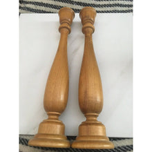 Load image into Gallery viewer, Vintage mcm candlesticks turned wood scroll 11" tapered candle holders