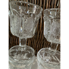 Load image into Gallery viewer, Antique Higbee cordial glasses stemmed EAPG thistle pattern set of 4