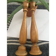 Load image into Gallery viewer, Vintage mcm candlesticks turned wood scroll 11" tapered candle holders