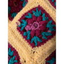 Load image into Gallery viewer, Vintage 70s handmade crochet yellow granny square blanket sweater size medium