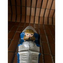 Load image into Gallery viewer, Vintage cast iron toy race car metal painted blue and white with driver