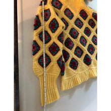Load image into Gallery viewer, Vintage 70s handmade crochet yellow granny square blanket sweater size medium
