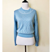 Load image into Gallery viewer, Vintage sweater size small/medium light blue lightweight Cuddle Knit eyelet