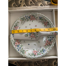 Load image into Gallery viewer, Andrea by Sadek cake plate and server floral porcelain with gold trim 10”