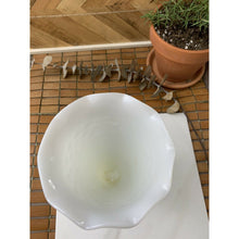 Load image into Gallery viewer, Vintage white hobnail milk glass vase trumpet ruffle top 9-3/8” tall