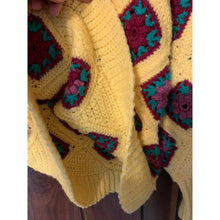 Load image into Gallery viewer, Vintage 70s handmade crochet yellow granny square blanket sweater size medium