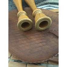 Load image into Gallery viewer, Vintage mcm candlesticks turned wood scroll 11" tapered candle holders