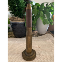 Load image into Gallery viewer, Vintage bullet table lighter brass trench art WWII 8" tall with base