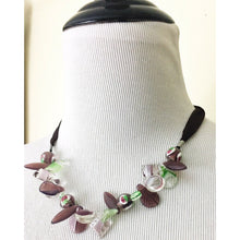 Load image into Gallery viewer, Vintage blown art glass beaded choker on ribbon purple necklace pastel